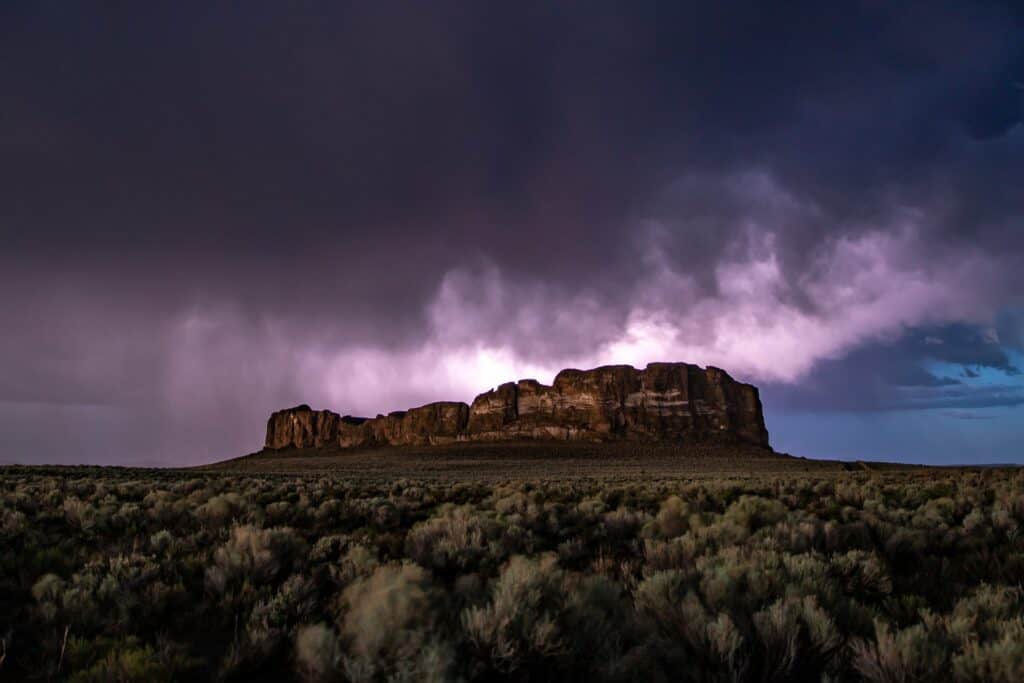 Fort_Rock_30-large Storm clouds gathering around Fort Rock State Park in Central Oregon