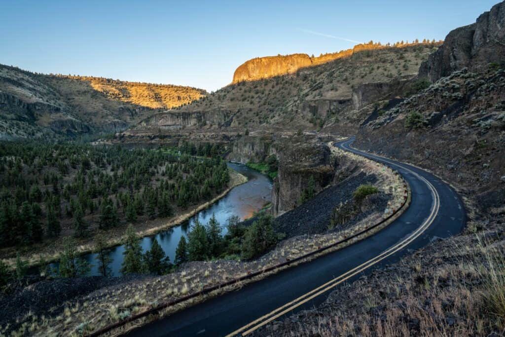 Overhead view of the Crooked River Canyon Scenic Bikeway in Prineville, Oregon