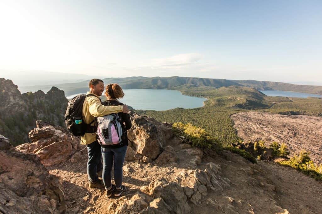 outdoor-adventure travel photography by steve heinrichs_-43-large A man and a teenager fishing at Paulina Lake in the Newberry National Volcanic Monument