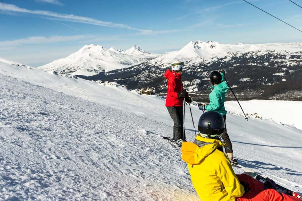 photography by steve heinrichs-20-large Three women on a run at Mt. Bachelor looking at the view of the Cascades near Bend, Oregon