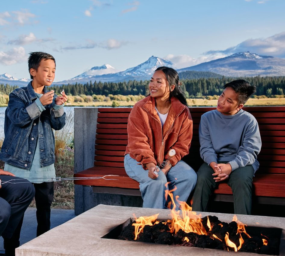 Family roasting s’mores at Black Butte Ranch near Sisters, Oregon